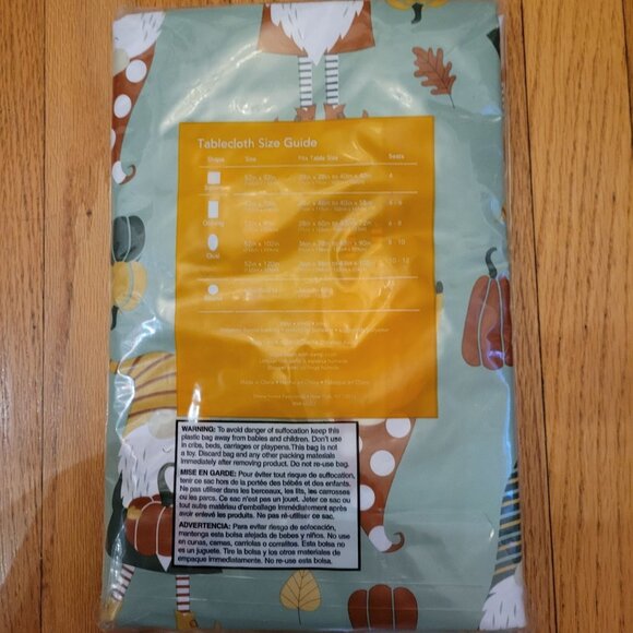 Autumn Breeze Vinyl Tablecloth 52" X 120" Oblong Easy Care Wipe Clean Gnome & Le - Picture 4 of 4